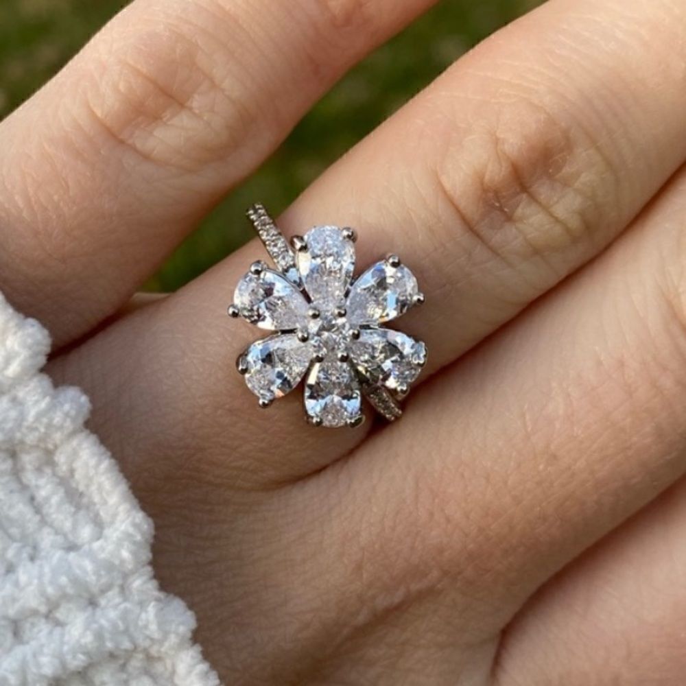The Floral Mystique silver and white sapphire ring sz 6